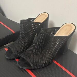 Aldo Black Mesh Peep-Toe Mules